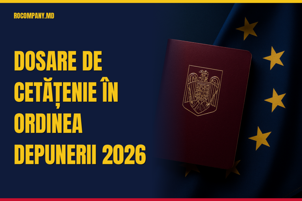 Mâini care ține document de cetățenie română în fața unui calculator cu aplicație online
